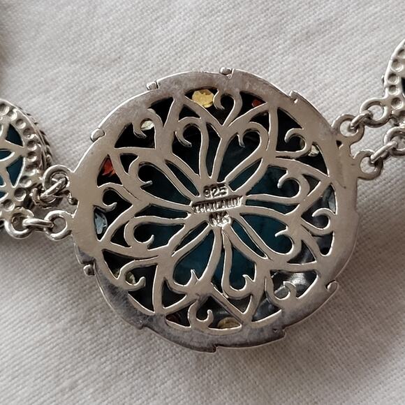 925 Turquoise & Multi-Gem Necklace & Turquoise Cabochon Ring Sterling Sz 9.5 - Picture 6 of 12